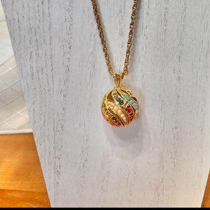 Vintage  D'Orlan Ball Pendant Necklace Swarovski Crystal Necklace, Gold Plated